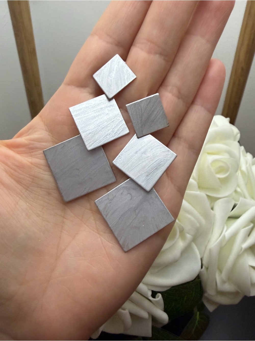 Geometric Square Statement Earrings in Light Silver Tone